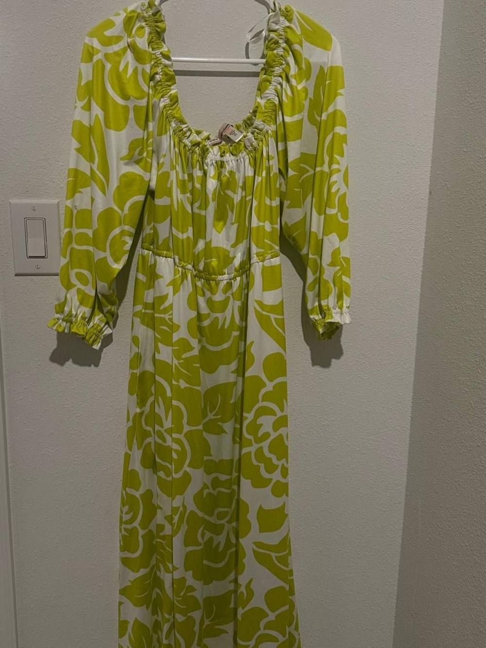 Hutch Long Sleeve Maxi Dress in White and Lime Green Floral